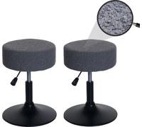 lot de 2 tabourets HWC-C22, tabouret d'assise tabouret de maquillage, hauteur réglable pivotant Ø 37cm Tissu Bouclé 450g/m² ~ gris foncé