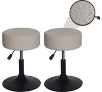 lot de 2 tabourets HWC-C22, tabouret d'assise tabouret de maquillage, réglable en hauteur pivotant Ø 37cm Tissu Bouclé 450g/m² ~ beige