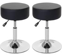 lot de 2 tabourets HWC-C22, tabouret de maquillage, hauteur réglable Ø 35cm ~ similicuir, noir