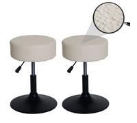 Lot De 2 Tabourets Hwc-C22, Tabouret De Maquillage, Réglable En Hauteur Pivotant Ø 37cm Tissu Bouclé 450g/M² Mvg Crème-Blanc Beige