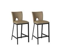 Lot de 2 Tabourets Métal Noir et Simili Taupe - CATALIA -