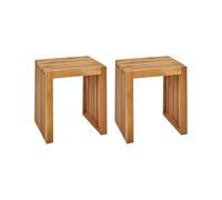 Lot de 2 Tabourets Modernes Rustiques pour l'Extérieur en Bois d'Acacia Clair Bellano