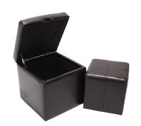 Lot de 2 tabourets Onex, pouf + cube-coffre, cuir, marron