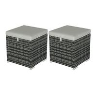 Lot de 2 tabourets - Outsunny - avec espace de rangement - coussin amovibles - en rotin PE - 40 x 40 x 41 cm - gris clair