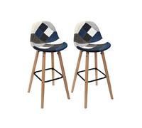 Lot de 2 Tabourets Patchwork Bleu et Gris - DAMAS -