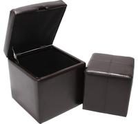 Lot de 2 tabourets Onex, pouf + cube-coffre, cuir, marron