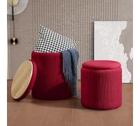 Lot de 2 tabourets ronds multifonctionnels avec rangement pour lignes de maquillage, support de 136 kg, repose-pieds rembourrés en velours, table basse, siège rembourré pour salon