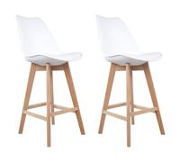 Happy Garden Lot de 2 tabourets scandinaves SVEN Blanc avec coussin, dossier et repose-pieds