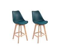 Happy Garden Lot de 2 tabourets de Bar Sven Bleus avec Coussin. Tabourets de Bar Style scandinave avec Dossier et Repose-Pieds, tabourets de Cuisine, Pieds en Bois de hêtre Massif