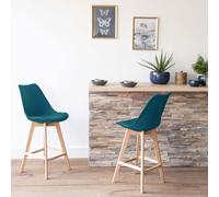 Happy Garden – Lot de 2 tabourets de bar Sven bleu, style scandinave, coussin, pieds hêtre massif