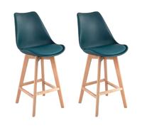 Happy Garden – Lot de 2 tabourets de bar Sven bleu, style scandinave, coussin, pieds hêtre massif