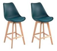 Happy Garden – Lot de 2 tabourets de bar Sven bleu, style scandinave, coussin, pieds hêtre massif