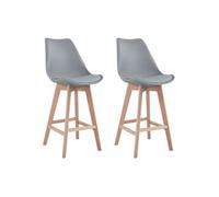 Happy Garden Tabourets de bar Sven Lot de 2 gris avec coussin, dossier, pieds hêtre massif