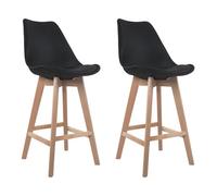 Happy Garden Tabourets de bar Sven – Lot de 2 noirs, coussin, repose-pieds, pieds en hêtre massif