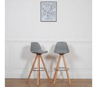 Happy Garden Lot de 2 tabourets scandinaves Tobias Gris avec Coussin. Tabouret de Bar avec Dossier et Repose-Pieds. Chaise de Cuisine Style scandinaves avec Pied en Bois de hêtre Massif.