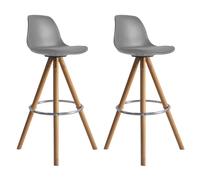 Happy Garden Lot de 2 tabourets scandinaves Tobias Gris avec Coussin. Tabouret de Bar avec Dossier et Repose-Pieds. Chaise de Cuisine Style scandinaves avec Pied en Bois de hêtre Massif.