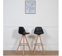 Happy Garden – Lot de 2 tabourets scandinaves TOBIAS noirs avec coussin
