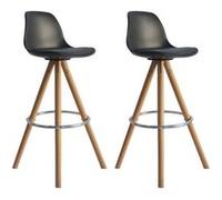 Happy Garden Lot de 2 tabourets scandinaves Tobias Noirs avec Coussin. Tabouret de Bar avec Dossier et Repose-Pieds. Chaise de Cuisine Style scandinaves avec Pied en Bois de hêtre Massif.