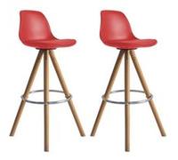 Happy Garden Lot de 2 tabourets scandinaves Tobias Rouges avec Coussin. Tabouret de Bar avec Dossier et Repose-Pieds. Chaise de Cuisine Style scandinaves avec Pied en Bois de hêtre Massif.