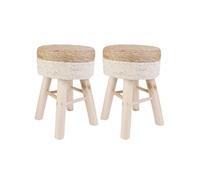 Lot de 2 Tabourets Tressés Naturel et Beige - ESTANY -