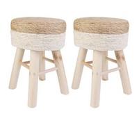 ESTANY - Lot de 2 Tabourets Tressés Naturel et Beige -