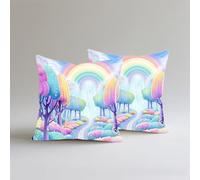 Lot de 2 Taie D'oreiller 50x50cm Decorative Housse de Coussin en Lin de coton Le Rainbow Canapé Taie D'oreiller Douce,avec Fermeture éclair Invisible,pour Maison Salon Chambre Decoration Forêt S0A-414