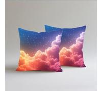 Lot de 2 Taie d'oreiller 60x60cm Decorative Housse de Coussin en Lin de Coton Les Nuages Canapé Taie d'oreiller Douce,avec Fermeture éclair Invisible,Salon Chambre Decoration Le Ciel Étoilé S0A-540