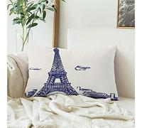 Lot De 2 Taie d'oreiller Impression Eifel dans La Tour Eiffel Paris Raster Obsolète Parcs Esquisse Abstrait Artistique France Europe Taie Oreiller Lavable Housse De Coussin, pour Salon, 40X60Cm