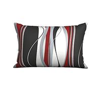 Lot De 2 Taie d'oreiller Motif À Rayures Ondulées Verticales, Rouge, Noir, Blanc Et Gris. Housse De Coussin Modernes Lavable Housse Coussin, pour Voiture, Chambre, 60x40cm