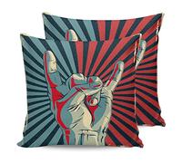 Lot De 2 Taie d'oreiller Rock Sign Gesture Radial Stripe Rock and Roll Rocker Carrées Taie d'oreiller Confortable Housse De Coussin, pour Salon, Chambre, 45x45cm