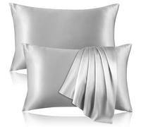 Lot de 2 taies d’Oreiller 100% Soie de mûrier pour Les Cheveux et la Peau, des Deux côtés, avec Fermeture éclair Invisible - Taies rafraîchissantes 19 mommes, 600 Fils, King Size, Gris