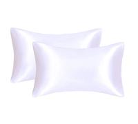 Lot de 2 taies d’oreiller en satin soyeux de qualité supérieure - Idéal pour la santé de la peau et des cheveux - Propriétés hypoallergéniques, blanc, Standard