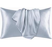 Lot de 2 taies d’oreiller en satin soyeux de qualité supérieure - Idéal pour la santé de la peau et des cheveux - Propriétés hypoallergéniques, gris, Standard