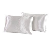 Lot De 2 Taies d'oreiller 100% Soie De Mûrier Naturel pour Cheveux Et Peau Taies d'oreiller en Satin Super Doux avec Fermeture Éclair Taie d'oreiller pour Standard Queen King Size Multicolore,Whit