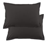 Lot de 2 taies d'oreiller 50x70 cm Rectangle 100% Coton 57 Fils Gris Foncé