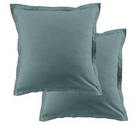 Lot de 2 taies d'oreiller 63x63 cm Coton 57 Fils Bleu Canard
