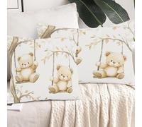 Lot de 2 Taies d'oreiller 80x80 Ours Mignon À Balançoire Housse de Coussin Carrée, Réversible Taie Oreiller Ours Peluche Dessin Animé avec Fermeture éclair, pour Canapé, lit, Décoration d'intérieur