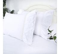 Lot de 2 taies d'oreiller à œillets en Dentelle à Volants Blanc Standard Shabby Chic Rustique Rustique Rustique Cottage français brodé Floral Victorien 50,8 x 66 cm