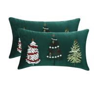 Lot de 2 Taies d'oreiller de Noël en Velours 30x50cm Arbre de Noël Vert Doux Décoration de Fête Housse de Coussin pour Salon Chambres Canapé Maison Party