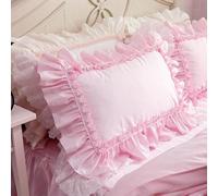 Lot de 2 taies d'oreiller de style shabby chic avec volants en dentelle - 50,8 x 76,2 cm - En coton - Élégantes et élégantes - Avec fermeture à rabat - Style campagnard français - Rose
