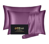 Lot de 2 taies d'oreiller en satin de soie de mûrier pour femme - lisses, anti-acné, beauté du sommeil - taies d'oreiller en satin de soie naturelle avec fermeture éclair pour cadeau, prune