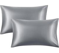 Lot de 2 taies d'oreiller en satin pour cheveux et peau, taies d'oreiller en satin de soie avec fermeture éclair, taie d'oreiller standard en satin de soie (gris, 127 x 190 cm)