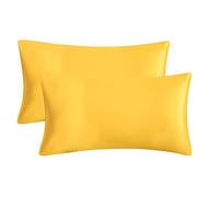 Lot De 2 Taies d'oreiller en Satin Queen,Taie d'oreiller en Soie Super Douce pour Femmes Et Hommes Beauty Sleep Luxury Multicolore Home Bedding Taie d'oreiller avec Fermeture D'enveloppe,Jaune,Queen