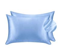 Lot de 2 taies d'oreiller en satin soyeux pour cheveux et visage - pour prévenir les rides - Fermeture Éclair dissimulée - 50 x 75 cm (Bleu clair, standard)