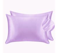 Lot de 2 taies d'oreiller en satin soyeux pour cheveux et visage - pour prévenir les rides - Fermeture Éclair dissimulée - 50 x 75 cm (Lavande, standard)