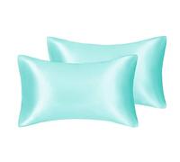 Lot de 2 taies d'oreiller en satin soyeux pour cheveux et visage - pour prévenir les rides - Fermeture Éclair dissimulée - 50 x 75 cm (Bleu turquoise, standard)