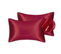 Lot de 2 taies d'oreiller en satin soyeux pour cheveux et visage - pour prévenir les rides - Fermeture Éclair dissimulée - 50 x 75 cm (Bordeaux, standard)