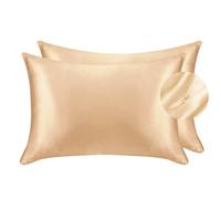 Lot de 2 taies d'oreiller en satin soyeux pour cheveux et visage - pour prévenir les rides - Fermeture Éclair dissimulée - 50 x 75 cm (Champagne, standard)