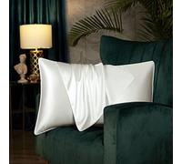 Lot de 2 taies d'oreiller en soie de mûrier 100 % naturelle pour la santé des cheveux et de la peau, douces, lisses et rafraîchissantes, de qualité supérieure pour dormir, ivoire (blanc naturel, sans