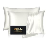 Lot de 2 taies d'oreiller en Soie de mûrier pour Femme, Taille Standard, Lisses, Anti-acné, Satin de Soie Naturelle des Deux cotés, avec Fermeture Éclair, Couleur Ivoire